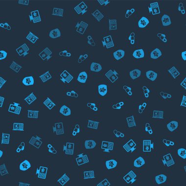 Klinik kayıt hayvanını monitöre, kedi ve haplara, hayvan sağlığı sigortalarına ve kedi bilgisayarına kusursuz bir şekilde yerleştir. Vektör