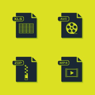XLS dosya belgesini, MP4, ZIP ve AVI simgesini ayarla. Vektör