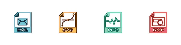 Establecer documento de archivo EML, SVG, MP3 y BMP icono. Vector — Vector de stock