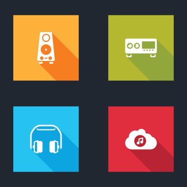 Stereo hoparlörünü, Gitar yükselticisini, Kulaklıkları ve Müzik Yayını servis simgesini ayarla. Vektör