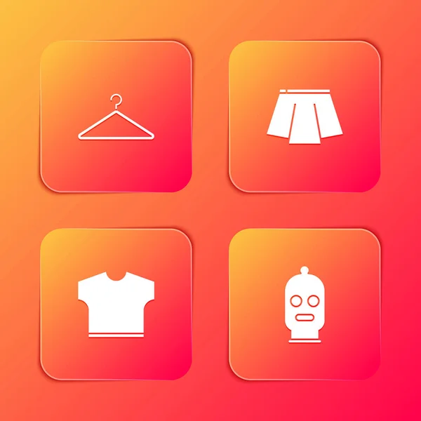 Set Hanger šatník, sukně, tričko a ikona Balaclava. Vektor — Stockový vektor