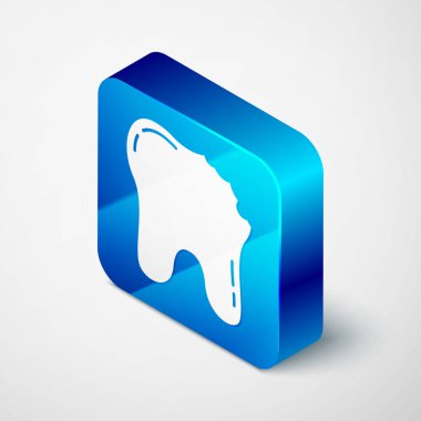 Kırık diş simgesi gri arka planda izole edilmiş. Diş problemi ikonu. Diş sağlığı sembolü. Mavi kare düğme. Vektör