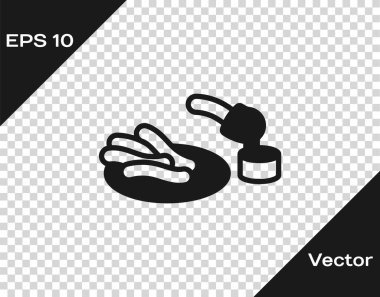 Şeffaf arkaplanda siyah Churros ve çikolata ikonu var. Geleneksel İspanya tatlısı, Avrupa sokak yemekleri. Vektör