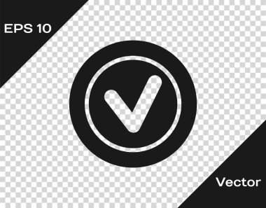 Şeffaf arkaplanda izole edilmiş yuvarlak simgedeki siyah kontrol işareti. Kontrol listesi düğmesi işareti. Vektör