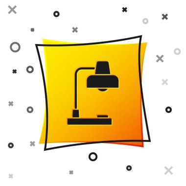 Beyaz arkaplanda siyah masa lambası simgesi izole edildi. Masa lambası. Sarı kare düğme. Vektör