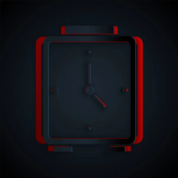 Corte de papel Icono de reloj despertador aislado sobre fondo negro. Despierta, levántate concepto. Señal de tiempo. Estilo de arte de papel. Vector — Archivo Imágenes Vectoriales