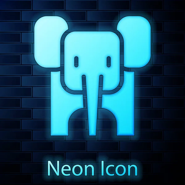 Icono de elefante de neón brillante aislado en el fondo de la pared de ladrillo. Vector — Vector de stock