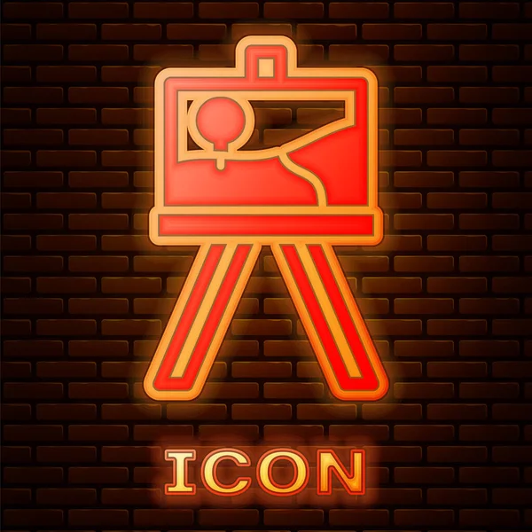 Zářící neon Dřevěný stojan nebo malířské desky ikona izolované na cihlové zdi pozadí. Vektor — Stockový vektor
