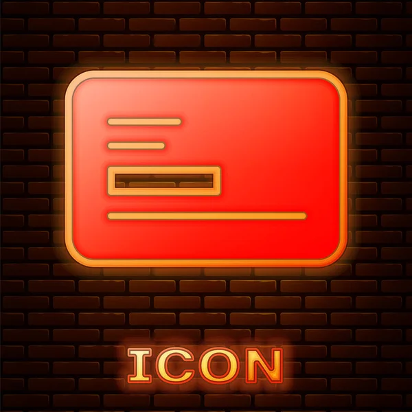 Zářící neon Návštěvní karta, ikona vizitky izolované na pozadí cihlové zdi. Šablona firemní identity. Vektor — Stockový vektor