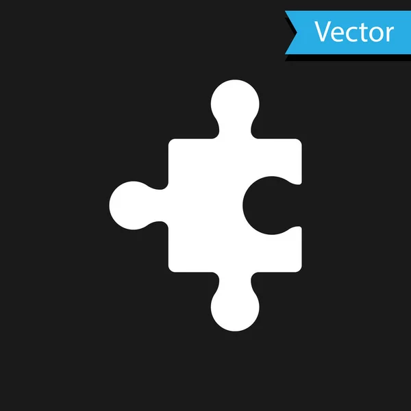 Weißes Puzzleteil-Symbol isoliert auf schwarzem Hintergrund. Business, Marketing, Finanzen, Layout, Infografik, Internetkonzept. Vektor — Stockvektor