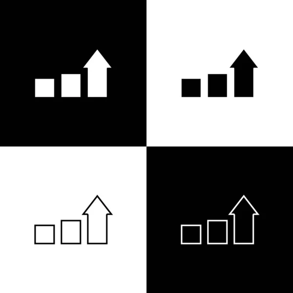 Sätt Finansiell tillväxt ikon isolerad på svart och vitt bakgrund. Ökar intäkterna. Vektor — Stock vektor