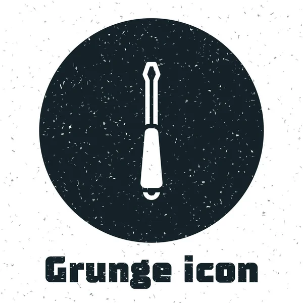 Grunge Screwdriver icon isolated on white background. Service tool symbol. Monochrome vintage drawing. Vector — Stock Vector