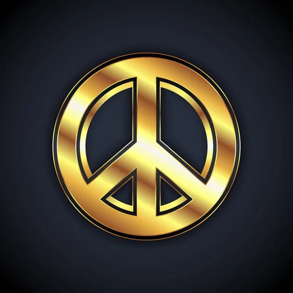 Altın Barış simgesi siyah arkaplanda izole edildi. Hippi barış sembolü. Vektör — Stok Vektör