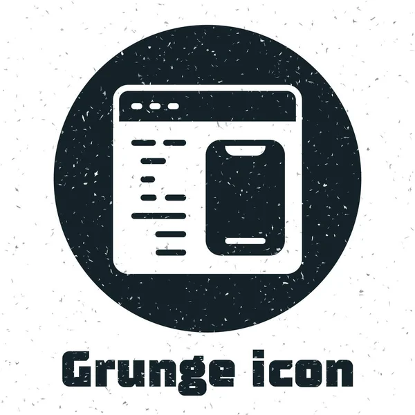 Grunge Software 、白い背景に隔離されたWeb開発者のプログラミングコードアイコン。JavaScriptコンピュータスクリプトプログラムコードのランダムな部分。モノクローム・ヴィンテージ・ドローイング。ベクトル — ストックベクタ