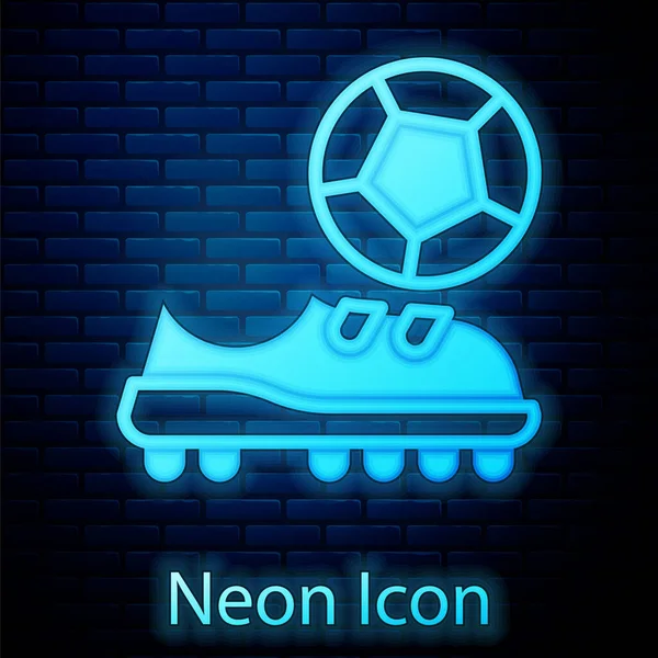 Leuchtende neonfarbene Fußballschuhe Ikone isoliert auf Backsteinwand Hintergrund. Fußballschuhe. Sport Fußball Fußschutz. Vektor — Stockvektor