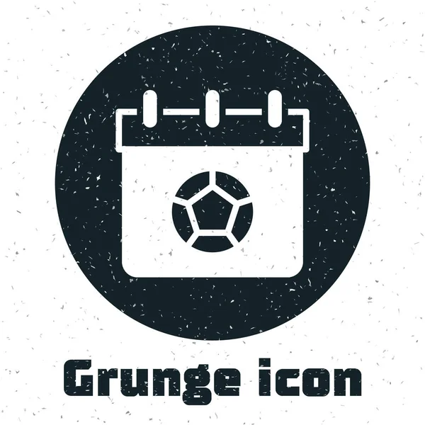 Grunge Football vagy foci naptár ikon elszigetelt fehér alapon. A nap meccse. Randi foci vagy foci meccs. Monokróm vintage rajz. Vektor — Stock Vector