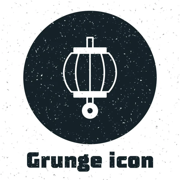 Icono de linterna de papel Grunge Korean aislado sobre fondo blanco. Dibujo vintage monocromo. Vector — Vector de stock