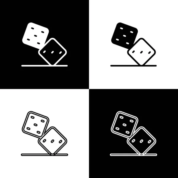 Ορισμός εικονιδίου ζάρια παιχνίδι απομονώνονται σε μαύρο και άσπρο φόντο. Τζόγος. Διάνυσμα — Διανυσματικό Αρχείο