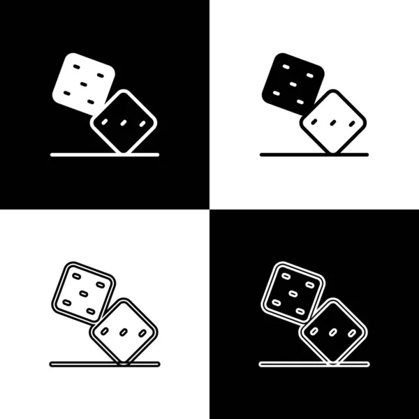 Set Juego de dados icono aislado sobre fondo blanco y negro. Juego de casino. Vector — Vector de stock