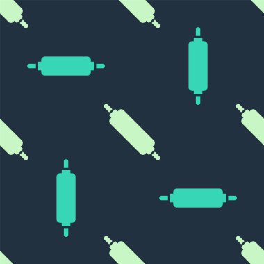 Yeşil ve bej Rolling Pin ikonu mavi arka planda izole edilmiş pürüzsüz desen. Vektör