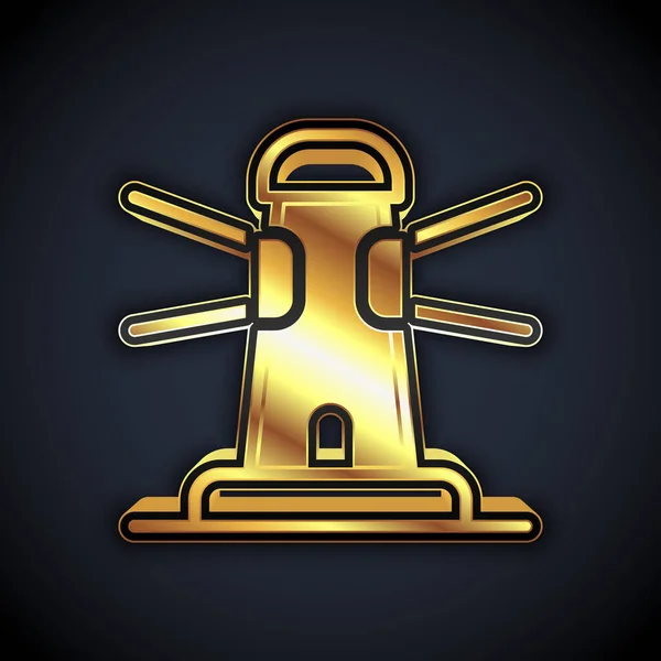 Icono del faro dorado aislado sobre fondo negro. Vector — Vector de stock