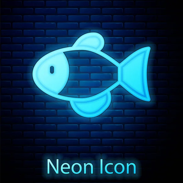 Lumineux néon Icône de poisson isolé sur fond de mur de briques. Vecteur — Image vectorielle