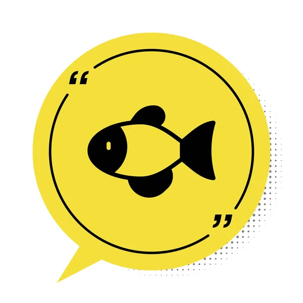 Ikona Black Fish izolovaná na bílém pozadí. Žlutý symbol bubliny řeči. Vektor — Stockový vektor