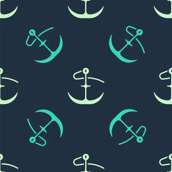 Icono de ancla verde y beige patrón inconsútil aislado sobre fondo azul. Vector — Vector de stock
