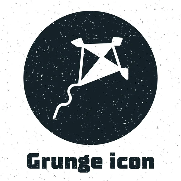 Grunge Kite pictogram geïsoleerd op witte achtergrond. Monochrome vintage tekening. Vector — Stockvector