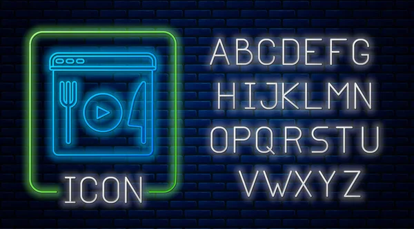 Leuchtende Leuchtdioden als Live-Streaming-Ikone isoliert auf Ziegelwand-Hintergrund. Neonlicht-Alphabet. Vektor — Stockvektor