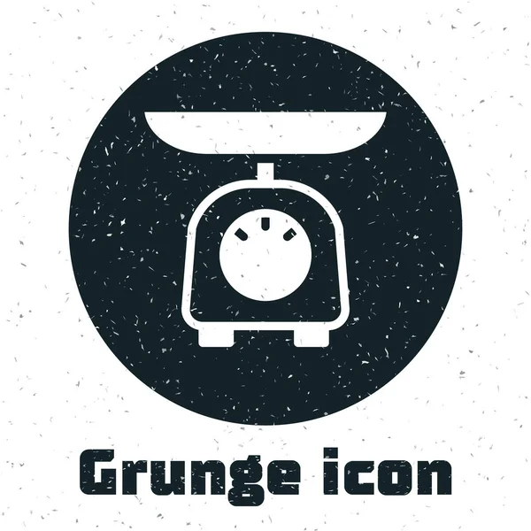 Grunge Scales icono aislado sobre fondo blanco. Equipo de medición de peso. Dibujo vintage monocromo. Vector — Vector de stock