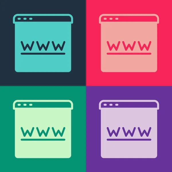 Pop Art Browser Fenster Icon isoliert auf farbigem Hintergrund. Vektor — Stockvektor