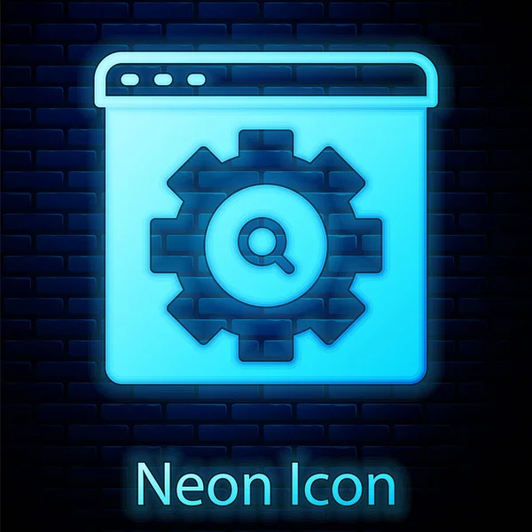 Icono de ajuste del navegador de neón brillante aislado en el fondo de la pared de ladrillo. Ajuste, servicio, mantenimiento, reparación, fijación. Vector — Vector de stock