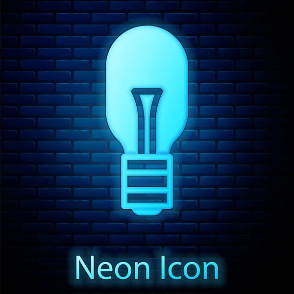 아이디어 아이콘의 개념이 있는 네온 전구를 벽돌 벽 배경에 고립시켰습니다. 에너지와 아이디어의 상징. 영감의 개념. Vector — 스톡 벡터