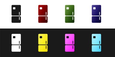 Buzdolabı simgesini siyah beyaz arkaplanda izole et. Buzdolabı buzdolabı. Ev aletleri ve aletler. Vektör