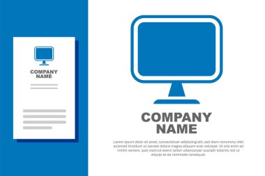Mavi Bilgisayar ekranı simgesi beyaz arkaplanda izole edildi. Elektronik cihaz. Ön manzara. Logo tasarım şablonu elemanı. Vektör