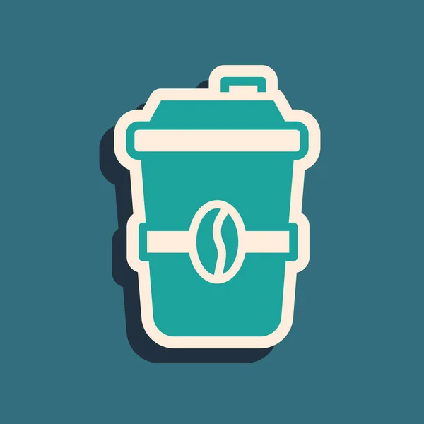 Green Coffee cup to go icon isolated on green background. Long shadow style. Vector — Stock Vector