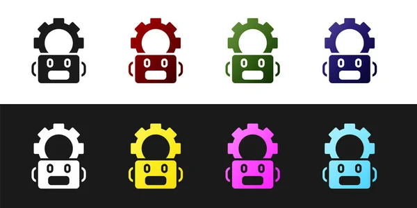 Set Robot setting icon isolated on black and white background. Artificial intelligence, machine learning, cloud computing. Vector — Stock Vector