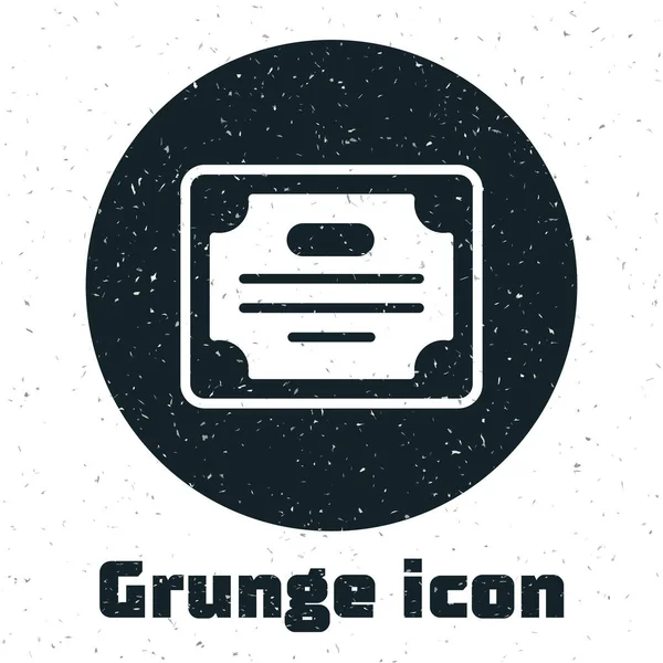 Grunge Certifikatskabelon ikon isoleret på hvid baggrund. Opnåelse, tildeling, grad, stipendium, eksamensbegreber. Monokrom vintage tegning. Vektor – Stock-vektor