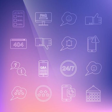 Satır Calendar 'ı ayarla, öfkeli gülümsemeli konuşma balonu, mobil ünlem işareti, yüz, nefret, sayfa 404 hatası, hesap ekranı mobil ve sohbet bildirim simgesi oluştur. Vektör