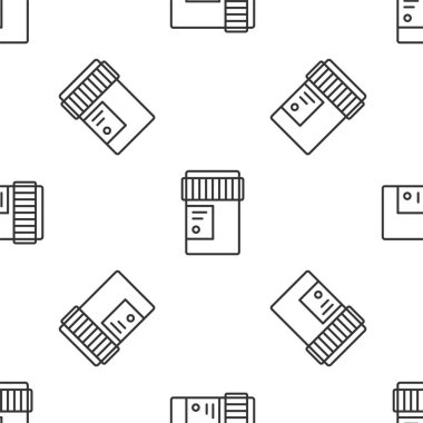 Marihuana ya da kenevir yaprağı ikonu içeren gri çizgi tıbbi şişe beyaz arka planda izole edilmiş. Kavanozlardaki kenevir yağı özlerini taklit et. Vektör İllüstrasyonu