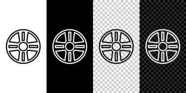 Siyah ve beyaz arkaplanda izole edilmiş bir araba simgesi için çizgi tekerleği ayır. Vektör