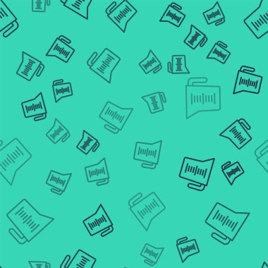 Kuru ve sıvı yiyecek ikonunu ölçmek için siyah çizgi ölçme kabı yeşil arka planda izole edilmiş pürüzsüz desen. Plastik şişenin sapı var. Vektör