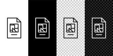 Çizgi Dosya belgesini siyah ve beyaz arkaplanda izole edilmiş illüstrasyon simgesi ile ayarla. Kontrol listesi simgesi. İş konsepti. Vektör