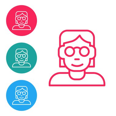 Kırmızı çizgi Hacker veya kodlayıcı simgesi beyaz arkaplanda izole edildi. Programcı geliştirici kod üzerinde çalışıyor, kodlama, test, hata ayıklama, analiz. Simgeleri daire düğmelerine ayır. Vektör