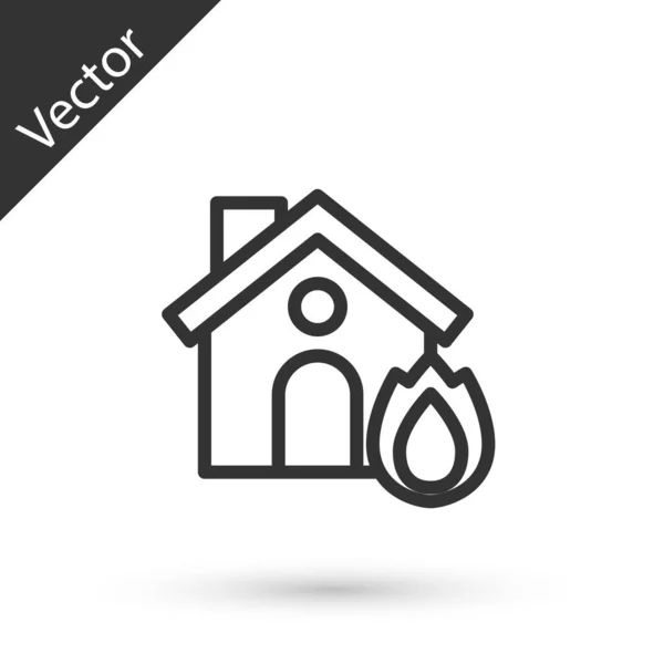 Línea gris Fuego en la quema icono de la casa aislado sobre fondo blanco. Concepto de seguro. Seguridad, seguridad, protección, concepto de protección. Vector. — Vector de stock