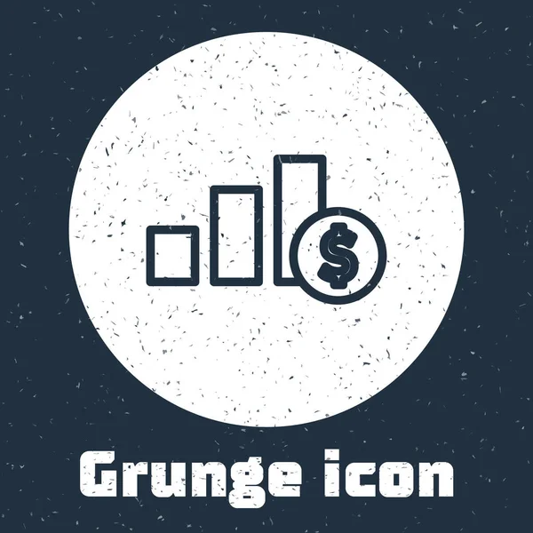 Grunge line Infografía gráfico de pastel y símbolo de dólar icono aislado sobre fondo gris. Signo de diagrama gráfico. Dibujo vintage monocromo. Vector — Vector de stock