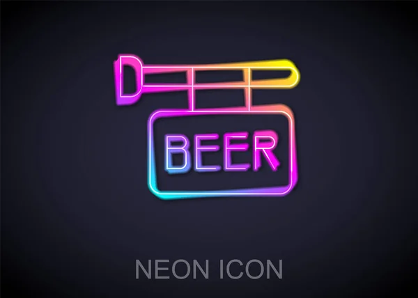 Letrero de calle con inscripción Icono de cerveza aislado sobre fondo negro. Adecuado para anuncios bar, cafetería, pub, restaurante. Vector — Vector de stock