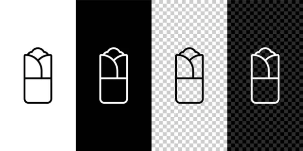 Establecer línea Burrito icono aislado en blanco y negro, fondo transparente. Comida rápida mexicana tradicional. Vector — Archivo Imágenes Vectoriales