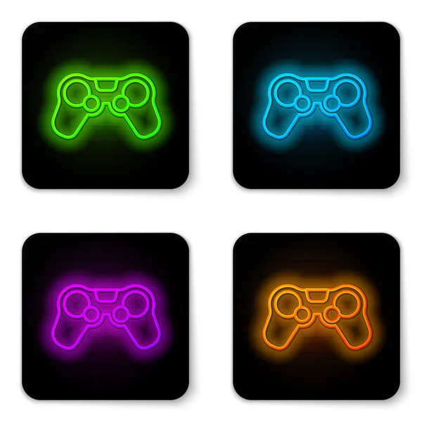 Ragyogó neon vonal Gamepad ikon elszigetelt fehér alapon. Játékvezérlő. Fekete négyzet gomb. Vektor — Stock Vector